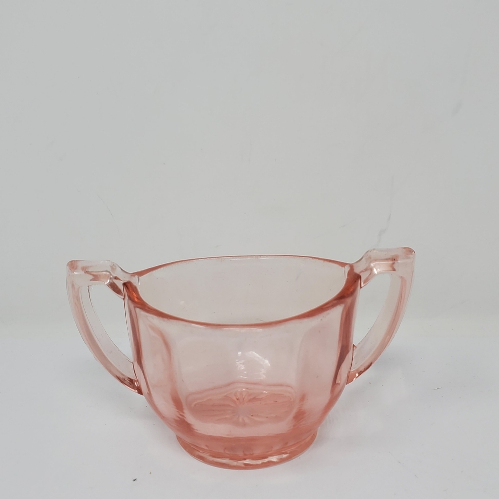 Vintage Pink Glass two handled cup in Excellent condition